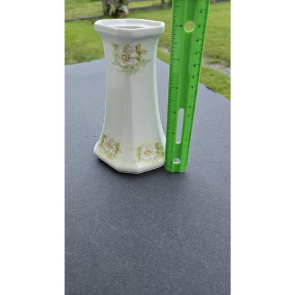 Vintage MZ Austria Hat Pin Vase Hand Painted Porcelain Floral 6" Embossed Flower - Picture 9 of 9